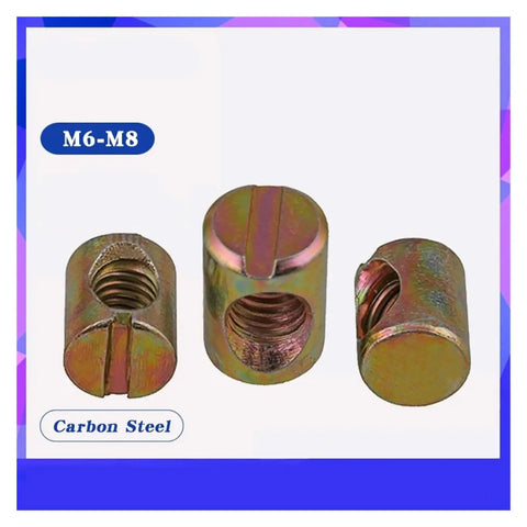 Cross Dowel Barrel Nuts Slotted Carbon Steel Furniture Hardware Pack Of 10 M6x11-15 M8x15 For Bed Frames And Chairs