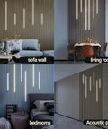 Wood Slat Wall Panel LED Recessed Lighting Kit With 6 Pcs DC12V Adhesive Acoustic Panel Lights installed in various room settings