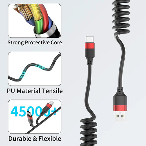 Coiled USB C Car Cable 2 Pack Fast Charging Type C To USB C For iPhone 17 16 15 Samsung Galaxy S25 S24 S23 Ultra Pixel 10 9