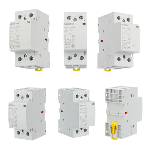 Silent Heavy Duty 40A AC DC Contactor 2 Pole 2NO With 120V Coil displayed from multiple angles on a white background.