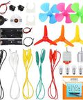Totally Hands On Electric Circuit Kit For Kids Diy STEM Learning Set with motors, bulbs, switches, propellers, clips, battery holder.