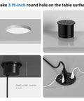 Sleek 3.15 Inch Desktop Power Grommet Featuring Two AC Outlets And Eight Fast Charge USB Ports mounted in a 3.15-inch hole.