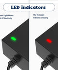Universal 42V 36V Charger for 36V Li Ion Battery Packs with LED indicator lights for charging status.