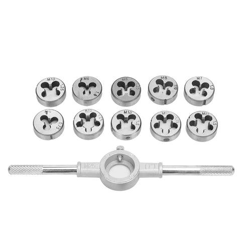 Horett Screw Thread Tap Die Set Hand Tool Kit With CNC Machined 60 Hrc Bearing Steel Fine Taper For Precise Manual Threading And Heavy Duty Repair Jobs That Really Pop Off. tap die set, M6-M12, steel, with holder
