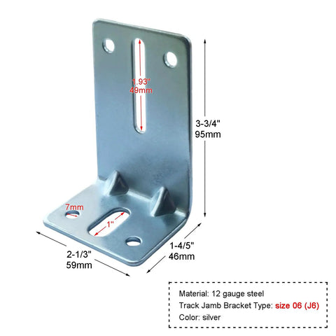 Beefed Up 8 Pack Garage Door Track Jamb Brackets J6 Heavy Duty 12 Gauge Steel Reinforcement Set, single bracket dimensions shown