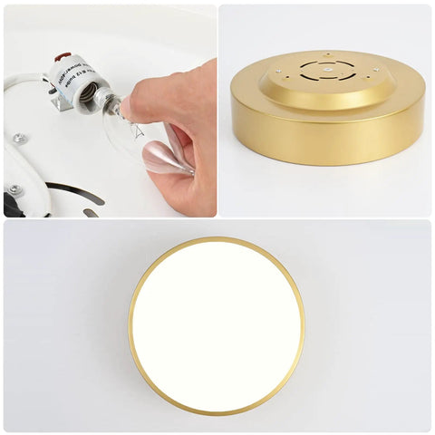 Ultra Sleek Gold Flush Mount Ceiling Light With White Acrylic Shade Contemporary 3 Light Round Fixture details and assembly