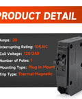 Tandem 1 Pole 20 Amp Circuit Breaker Plug-In 120/240V AC With 10kA Interrupting Rating, displayed with product details.