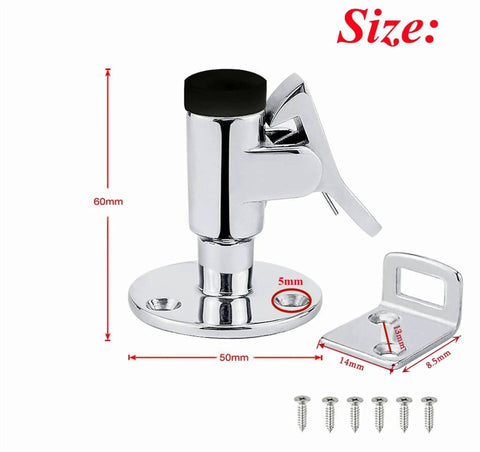 Marine Grade Stainless Steel 316 Boat Door Stopper With Rubber Tip Bumper And Spring Loaded Latch Door Holder For Yachts RVs Motorhomes Campers Marine Hardware Set With Fastener, showing dimensions and included screws