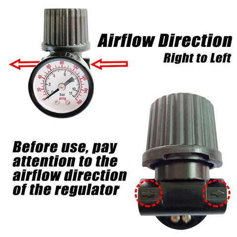 Qolekog 1/4" NPT air pressure regulator for air compressor; metal regulator with dial gauge (front view)