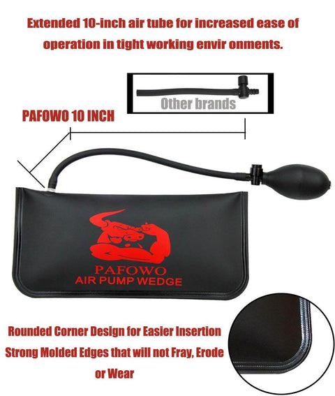 Beefy Heavy Duty Three Piece Air Wedge Bag Pump Kit With Leveling And Alignment Tool, inflatable shim bag shown with hose