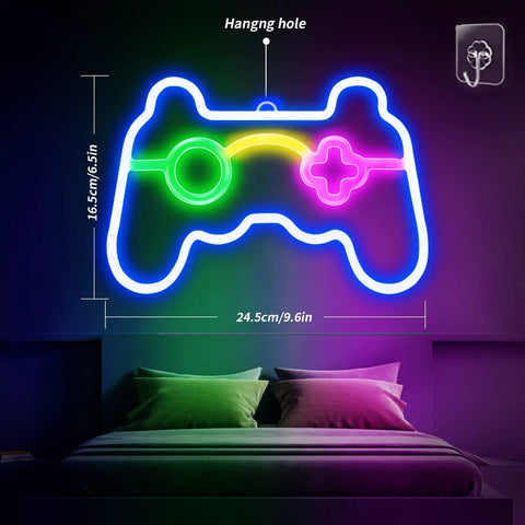 Gamepad Shaped Led Neon Sign For Wall Decor Dimmable 10 Brightness Levels Glow On Both Sides Ideal For Bedroom Game Room