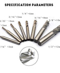 8-piece HSS end mill bit set with straight 4-flute cutters, sizes 1/16 to 1/2 inch, for wood and metal Oudtinx