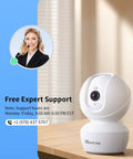 No Sweat Setup 4Mp Indoor Security Camera With Solid Hd Video And Clear Two Way Audio Free Ai Motion Tracking Night Vision Plus Easy Phone App Control For Your Pooch Around The Clock on a wooden table with a support agent.