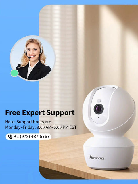 No Sweat Setup 4Mp Indoor Security Camera With Solid Hd Video And Clear Two Way Audio Free Ai Motion Tracking Night Vision Plus Easy Phone App Control For Your Pooch Around The Clock on a wooden table with a support agent.