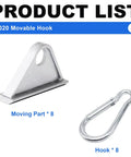 8 Pack 2020 Extrusion Sliding Hook For 20 Series T Slot And V Slot Aluminum Extrusion, silver hook and moving part displayed