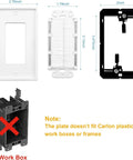 4 Pack Brush Wall Plate With Low Voltage Mounting Bracket For Hassle Free Cord Routing In Bright White Trim, showing dimensions and compatibility.