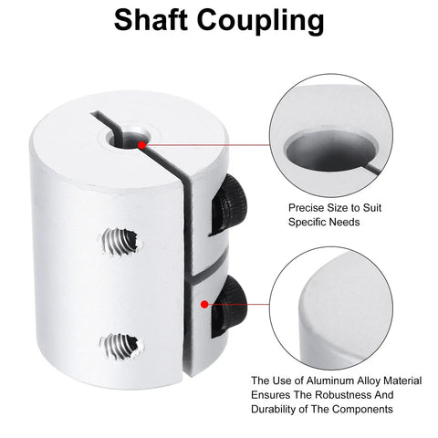 Heavy Duty Aluminum Shaft Coupler 8 To 12.7mm ID, 30mm Length, shown with close-up of precise fit and durable material