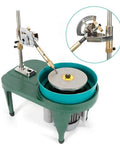 Faceting And Polishing Gem Cutter Pro Grade Workhorse with 6-inch disc and faceted manipulator for jewelry making, shown in green.