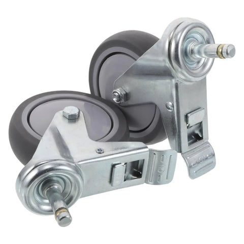 Heavy Duty Swivel Caster Wheels 2 Pack Locking Castors with steel stem and TPR wheels for carts and benches.