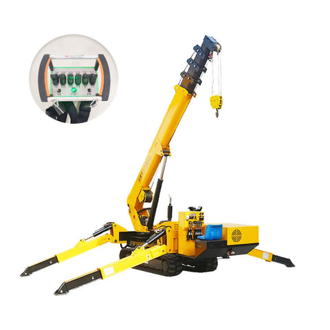 Workhorse Remote Controlled Hydraulic Lifting Crane With Portable Telescopic Boom For Indoor And Outdoor Construction Projects And Industrial Engineering Wireless Remote Operation For Confined Spaces, yellow tracked crane with wireless controller