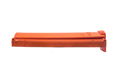 Side view of The Fish Stik 12 Inch To 36 Inch Telescoping Measuring Stick With Marker For Darkened Measurements, folded, orange.