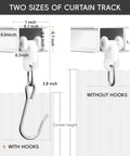 Durable Aluminum Ceiling Curtain Track With Roller Hooks White 9Ft To 12Ft Easy No Fuss Install Smooth Glide For Drapes And Sheer Curtains Rust Resistant And High Quality, with hook and without hook dimensions