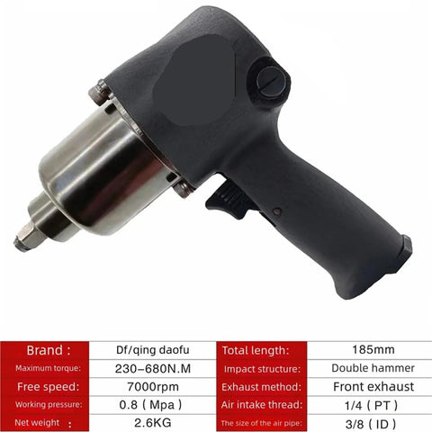 Mini Pneumatic Impact Wrench Loaded With Beast Mode Torque And Five Adjustable Levels Crushing 1300 To 2400 Nm For Blazing Fast Tire Swaps And Quick Motorcycle Repairs, black handle, metal body view.