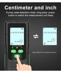 Straight Shooting Wall Scanner And Stud Finder With Four In One Metal Detection And AC Voltage Sensing To Nail Down Hidden Joists And Live Wires Safely Without Drywall Damage showing measurement unit adjustment feature.
