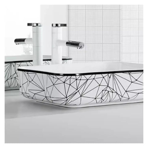 USZWBY Vessel Sinks Nordic Household Wash Basin Modern Above Counter Single Art Ceramic Bathroom Bowl Sink with geometric design.