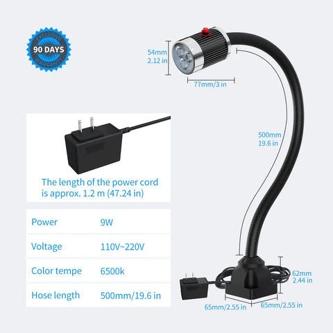 Hardworking 900 Lumens LED Shop Light With IP65 Waterproof Rating, featuring flexible 20 inch gooseneck and screw base adapter.