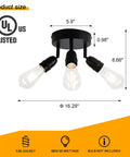 Three Light Flush Mount Ceiling Fixture In Matte Black Finish Dope Farmhouse Style Lighting for modern rustic spaces with dimensions