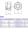 Technical diagram of 5 16 Inch 18 Thread Nylon Insert Lock Nuts Nylock Self Locking Nuts Carbon Steel White Zinc Plated Silver 100 Pack
