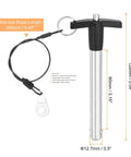 T Handle Quick Release Pin One Half Inch By Three Point One Five Inch 304 Stainless Steel Push Button Pin With Lanyard Cable Silver