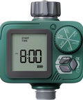 Front view of a Programmable Sprinkler Timer With Rain Delay, Manual And Automatic Watering, Hose Timer for outdoor use.