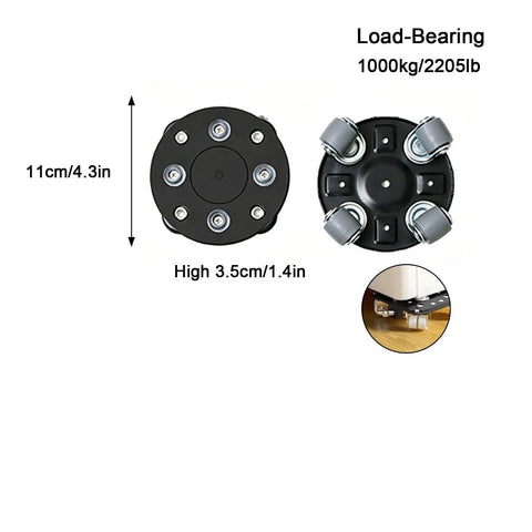 Top view of Heavy Duty Moving Equipment Dolly With Omnidirectional Rollers And Non Slip Wheels, load-bearing details visible.