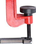 Close-up of Manual Sheet Metal Bead Roller Machine 22 Gauge Hand Crank Beading Tool With 6 Dies Kit showing red clamp mechanism
