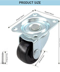 Low Profile 1 Inch Caster Wheels Set 8 Pcs Heavy Duty Rubber Swivel Casters With Bearings And Top Plate 22 Lbs Per Wheel Capacity 360 Degree Swivel For Furniture And Appliances Screws Included, showing dimensions and included screw