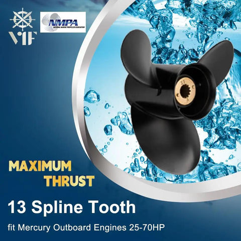 OEM Aluminum Outboard Propeller For Mercury Engines 30 60HP Right Hand Rotation Ten And A Half Diameter Thirteen Pitch Three Blade Gearcase Thirteen Spline