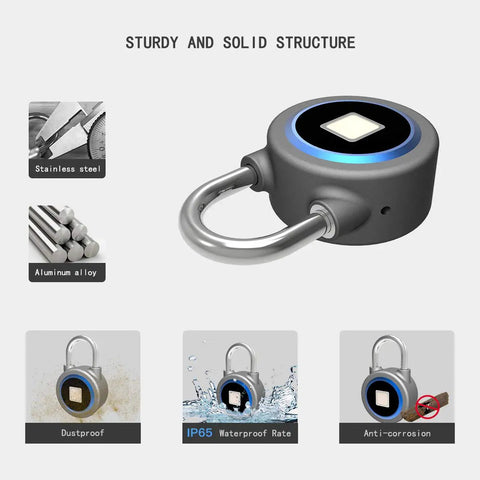 Fingerprint Bluetooth Padlock With No Key Needed Biometric Unlock Waterproof USB Rechargeable Portable Lock for durability