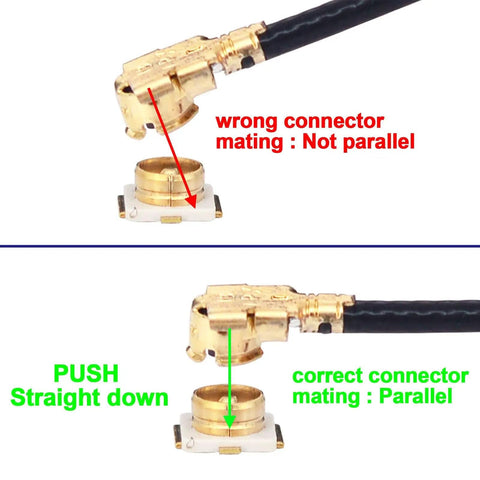 Correct and incorrect connection of Coaxial RF Connector Set For UFL Solder PCB Mount 50 Pack Socket Kit With UFL Male And Female Elements