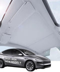 Tesla Model Y Roof Sunshade Full Blackout With Graphene Enhanced UV Coating And Silver Reflective Layer, installed interior view