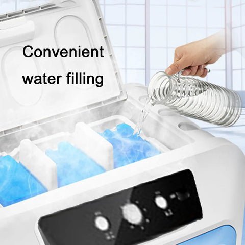Massive Portable Evaporative Air Cooler With Giant Water Tank For Crisp Cold Fresh Air, Beat That Summer Heat While Rolling Around The Patio Or Garage, 57 Inch Oscillating Swamp Cooler filling water.