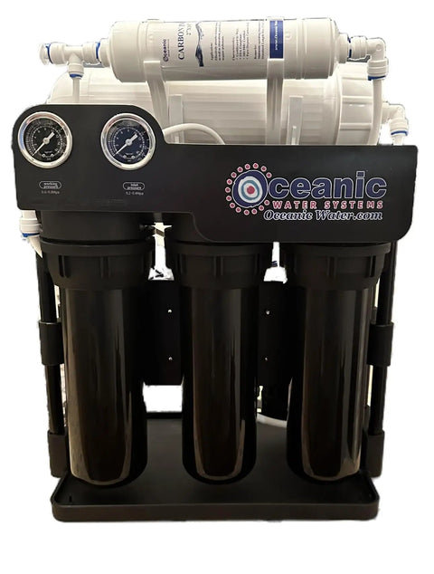 Straight Up Heavy Duty 400 GPD Reverse Osmosis Water Filtration System Commercial Grade five stage under sink purifier with pressure gauges.