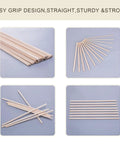 Premium Unfinished Birch Dowel Rods 1/4 X 6 In Natural Hardwood Sticks stacked and arranged for crafts and DIY projects.