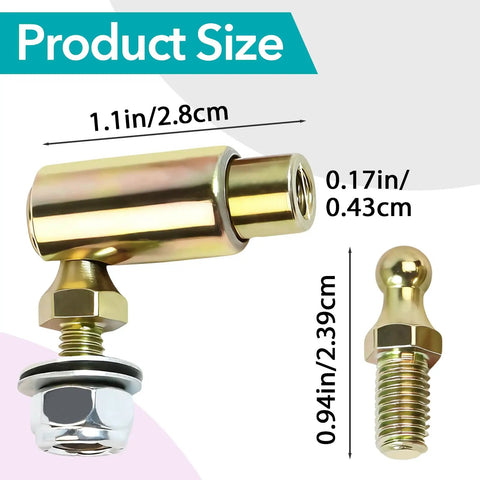 Throttle Disconnect Quick Release Ball Joint Kit with large and small ball heads, steel, dimensions labeled, for carburetor.