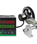 Built Tough Digital Cable Length Meter Counter with digital display and textile measuring wheel for precise measurement in factories.