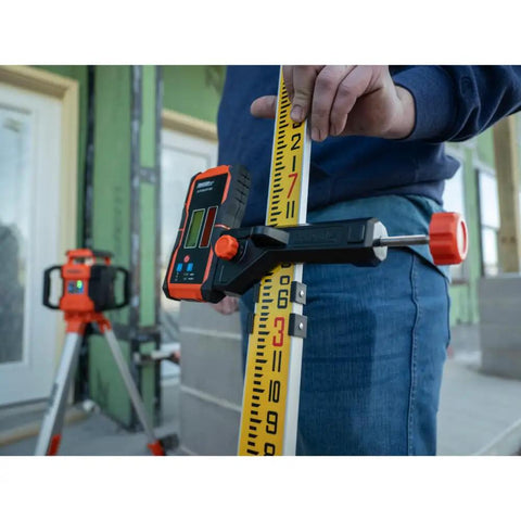 Universal Green and Red Rotary Laser Detector With Dual Sided LED Backlit Display IP54 Dust and Water Protection Fine and Coarse Modes For Precise Leveling And Quick Audible Visual Readouts Pro Grade Easy Read on leveling rod