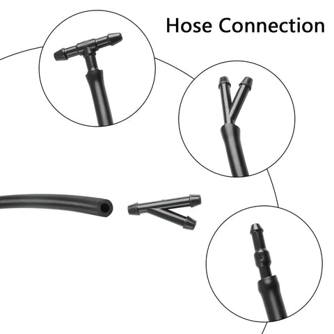 Chrysler Dodge Ram Windshield Washer Nozzle Kit Replacement With 157 Inch Windshield Fluid Hose 2 Sprayer Nozzles With Gaskets And 6 Hose Connectors Blue, close-up of hose connection illustrated in black.