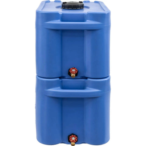 35 Gallon Blue Portable Stackable Water Storage Tank for Safe Drinking Water, space saving design made from durable polyethylene