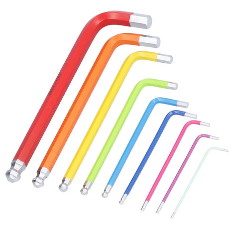 Hilitand 9Pc Colorful Long Arm Hex Wrench Set Chrome Steel Allen Keys With Complete Sizes For Home Maintenance Repair And Bike Tuning, 9-color set